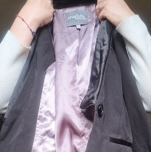 Black H&M Lavender Lined Silk Blazer